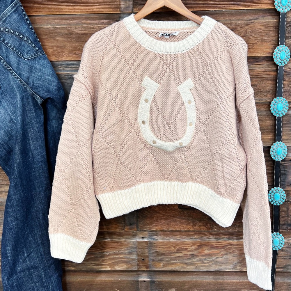 Women's Horseshoe Cream and Tan Sweater